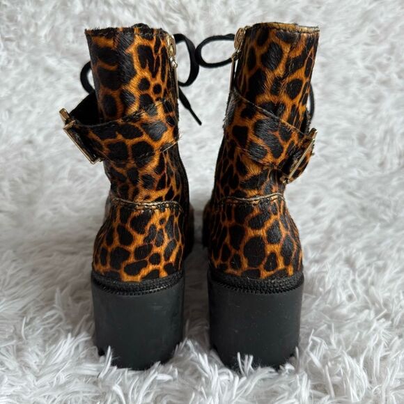 SCHUTZ Calista Calf Hair Animal Print Lug Sole Combat Boots Size 7.5 - Picture 3 of 13